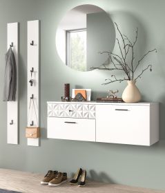 Garderobe Set 4-teilig Relief in weiß Hochglanz mit 3-D Struktur 172 x 192 cm Garderobe Set 4-teilig Relief in weiß Hochglanz mit 3-D Struktur 172 x 192 cm