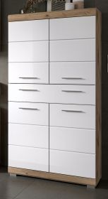 Badezimmer Midischrank Willow in wei Hochglanz und Nox Eiche Badschrank 74 x 141 cm