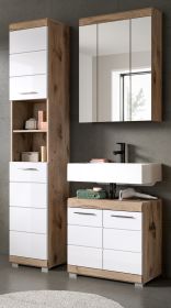 Badmbel Set 3-teilig Willow in wei Hochglanz und Nox Eiche Badkombination 112 x 191 cm