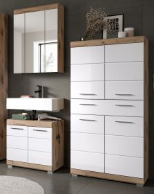 Badmbel Set 3-teilig Willow in wei Hochglanz und Nox Eiche Badkombination 149 x 191 cm