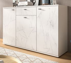 Sideboard Marble in wei Marmor Kommode 139 cm, mit Soft-Close