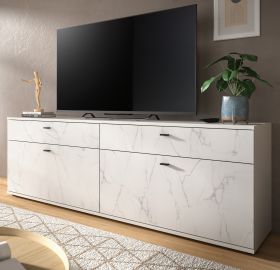 TV-Lowboard Marble in wei Marmor TV Unterteil 180 cm, mit Komforthhe