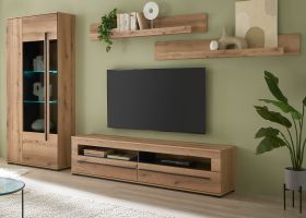 Wohnwand Design-D in Evoke Eiche Wohnkombination Set 4-teilig 270 cm, mit Soft-Close