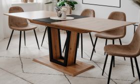 Esstisch Borja in Artisan Eiche und schwarz Sulentisch mit Liftauszug 160 / 200 x 90 cm