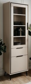 Vitrine Brebbia in sand und schwarz Vitrinenschrank 60 x 200 cm, Soft-Close-Funktion