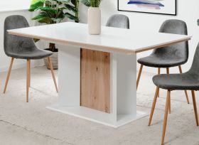 Esstisch Varese in wei und Artisan Eiche Sulentisch ausziehbar 160 / 200 x 90 cm