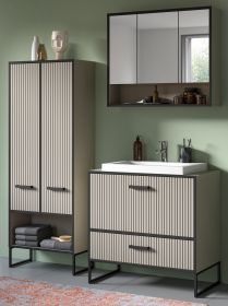 Badmöbel Set Scana in sand und schwarz Badkombination mit Waschbecken 154 cm, Soft-Close Badmöbel Set Scana in sand und schwarz Badkombination mit Waschbecken 154 cm, Soft-Close