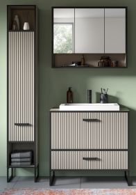 Badmöbel Set Scana in sand und schwarz Badkombination mit Waschbecken 125 cm, Soft-Close Badmöbel Set Scana in sand und schwarz Badkombination mit Waschbecken 125 cm, Soft-Close