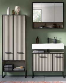 Badmöbel Set 3-teilig Scana in sand und schwarz Badkombination 154 x 192 cm, Soft-Close Badmöbel Set 3-teilig Scana in sand und schwarz Badkombination 154 x 192 cm, Soft-Close