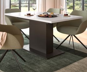 Esstisch Home-X in weiß und grau, Säulentisch ausziehbar 150 - 190 cm Esstisch Home-X in weiß und grau, Säulentisch ausziehbar 150 - 190 cm