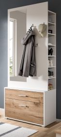 Kompaktgarderobe Pallas in weiß und Nox Eiche Garderobe mit Spiegel 80 x 190 cm Kompaktgarderobe Pallas in weiß und Nox Eiche Garderobe mit Spiegel 80 x 190 cm