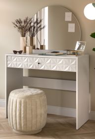 Schminktisch Relief in wei Hochglanz mit 3-D Struktur Kosmetiktisch mit Spiegel 90 cm