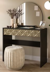 Schminktisch Relief in schwarz und Gold mit 3-D Struktur Kosmetiktisch mit Spiegel 90 cm