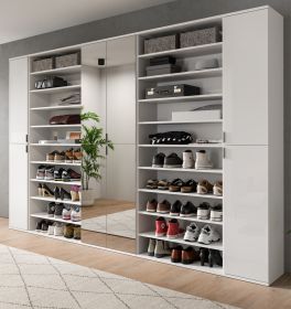 Garderobenschrank mit Spiegeltr SystemX in wei Hochglanz Schuhschrank 281 x 193 cm