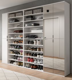 Garderobenschrank mit Spiegeltr SystemX in wei Hochglanz Schuhschrank 251 x 193 cm
