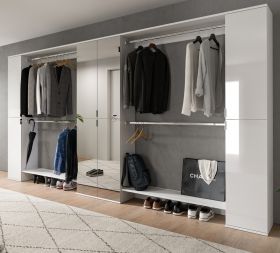 Garderobenschrank mit Spiegeltr SystemX in wei Hochglanz Schuhschrank 341 x 193 cm