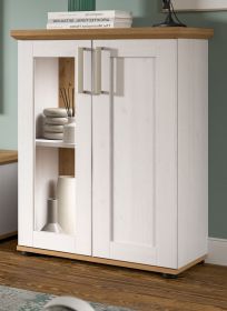 Vitrine Mirano in weiß Lärche und Eiche Artisan Landhaus Highboard 64 x 88 cm Vitrine Mirano in weiß Lärche und Eiche Artisan Landhaus Highboard 64 x 88 cm