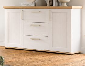 Sideboard Mirano in weiß Lärche und Eiche Artisan Landhaus Kommode 129 cm Sideboard Mirano in weiß Lärche und Eiche Artisan Landhaus Kommode 129 cm