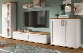 Wohnwand Mirano in wei Lrche und Eiche Artisan Landhaus Wohnkombination 4-teilig 336 cm