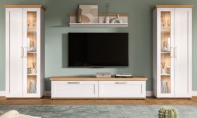 Wohnwand Mirano in wei Lrche und Eiche Artisan Landhaus Wohnkombination 4-teilig 316 cm