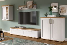 Wohnwand Mirano in wei Lrche und Eiche Artisan Landhaus Wohnkombination 4-teilig 336 cm
