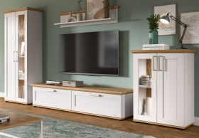 Wohnwand Mirano in wei Lrche und Eiche Artisan Landhaus Wohnkombination 4-teilig 316 cm