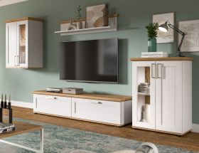 Wohnwand Mirano in wei Lrche und Eiche Artisan Landhaus Wohnkombination 4-teilig 316 cm