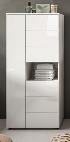 Badezimmer Midischrank Larik in wei Hochglanz Badschrank 60 x 131 cm