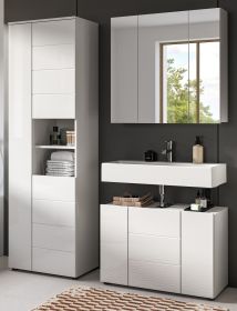 Badmöbel Set 3-teilig Larik in weiß Hochglanz Badkombination 157 x 190 cm Badmöbel Set 3-teilig Larik in weiß Hochglanz Badkombination 157 x 190 cm