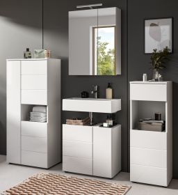 Badmöbel Set 4-teilig Larik in weiß Hochglanz Badkombination 188 x 190 cm Badmöbel Set 4-teilig Larik in weiß Hochglanz Badkombination 188 x 190 cm