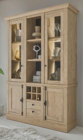 Buffet Dorset in Eiche Gold Landhaus Vitrinenschrank 147 x 214 cm, Soft-Close
