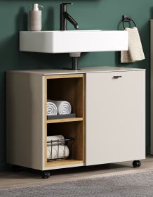 Waschbeckenunterschrank Sao Paulo in Sand und Evoke Eiche Badschrank auf Rollen 80 cm, Soft-Close Waschbeckenunterschrank Sao Paulo in Sand und Evoke Eiche Badschrank auf Rollen 80 cm, Soft-Close