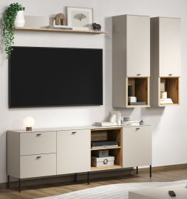 Wohnwand Sao Paulo in Sand und Evoke Eiche Wohnkombination 4-teilig 250 cm, Soft-Close Wohnwand Sao Paulo in Sand und Evoke Eiche Wohnkombination 4-teilig 250 cm, Soft-Close
