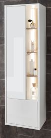 Badezimmer Hochschrank Glide in wei Hochglanz und Eiche inkl. Beleuchtung 45 x 150 cm