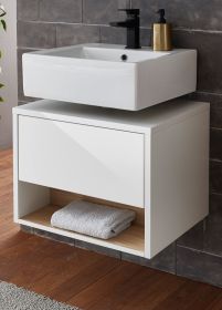 Waschbeckenunterschrank Glide in wei Hochglanz und Eiche 60 cm