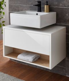 Waschbeckenunterschrank Glide in wei Hochglanz und Eiche 80 cm