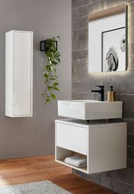 Badmbel Set 3-teilig Glide in wei Hochglanz und Eiche mit LED Beleuchtung 100 x 190 cm