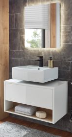 Badmbel Set 2-teilig Glide in wei Hochglanz und Eiche mit LED Beleuchtung 80 x 190 cm