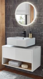 Badmbel Set 2-teilig Glide in wei Hochglanz und Eiche mit LED Beleuchtung 80 x 190 cm