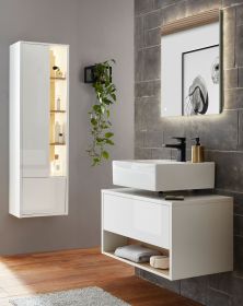 Badmbel Set 3-teilig Glide in wei Hochglanz und Eiche mit LED Beleuchtung 135 x 190 cm