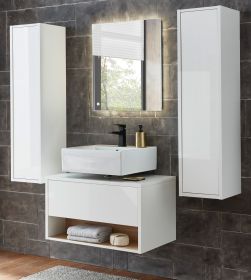 Badmbel Set 4-teilig Glide in wei Hochglanz und Eiche mit LED Beleuchtung 160 x 190 cm