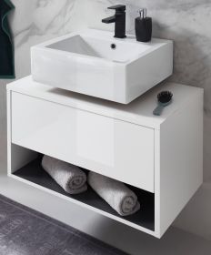 Waschbeckenunterschrank Glide in wei Hochglanz und grau 80 cm