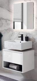 Badmbel Set 2-teilig Glide in wei Hochglanz und grau mit LED Beleuchtung 60 x 190 cm