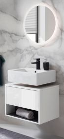 Badmbel Set 2-teilig Glide in wei Hochglanz und grau mit LED Beleuchtung 60 x 190 cm