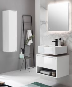 Badmbel Set 3-teilig Glide in wei Hochglanz und grau mit LED Beleuchtung 100 x 190 cm