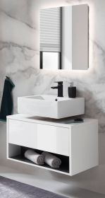 Badmbel Set 2-teilig Glide in wei Hochglanz und grau mit LED Beleuchtung 80 x 190 cm