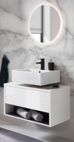 Badmbel Set 2-teilig Glide in wei Hochglanz und grau mit LED Beleuchtung 80 x 190 cm