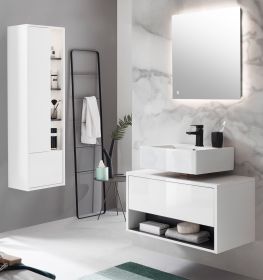 Badmbel Set 3-teilig Glide in wei Hochglanz und grau mit LED Beleuchtung 135 x 190 cm