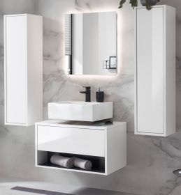 Badmbel Set 4-teilig Glide in wei Hochglanz und grau mit LED Beleuchtung 160 x 190 cm