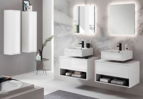 Badmbel Set 6-teilig Glide in wei Hochglanz und grau mit LED Beleuchtung 250 x 190 cm